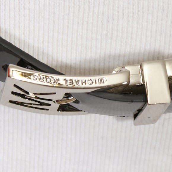 MICHAEL KORS Black White Pebbled Logo Patent Leather Reversible Signature Belt M main image 6